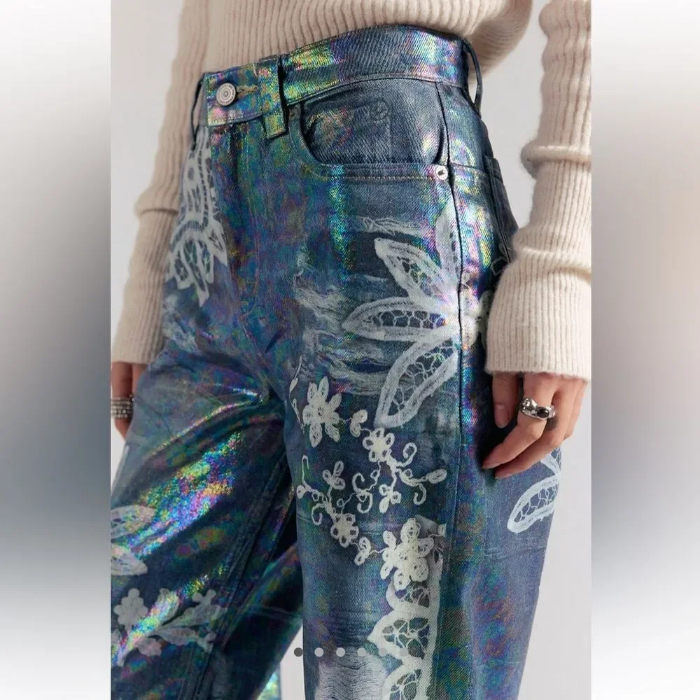 Free People Tinsley Printed High-Rise Illusions Jeans